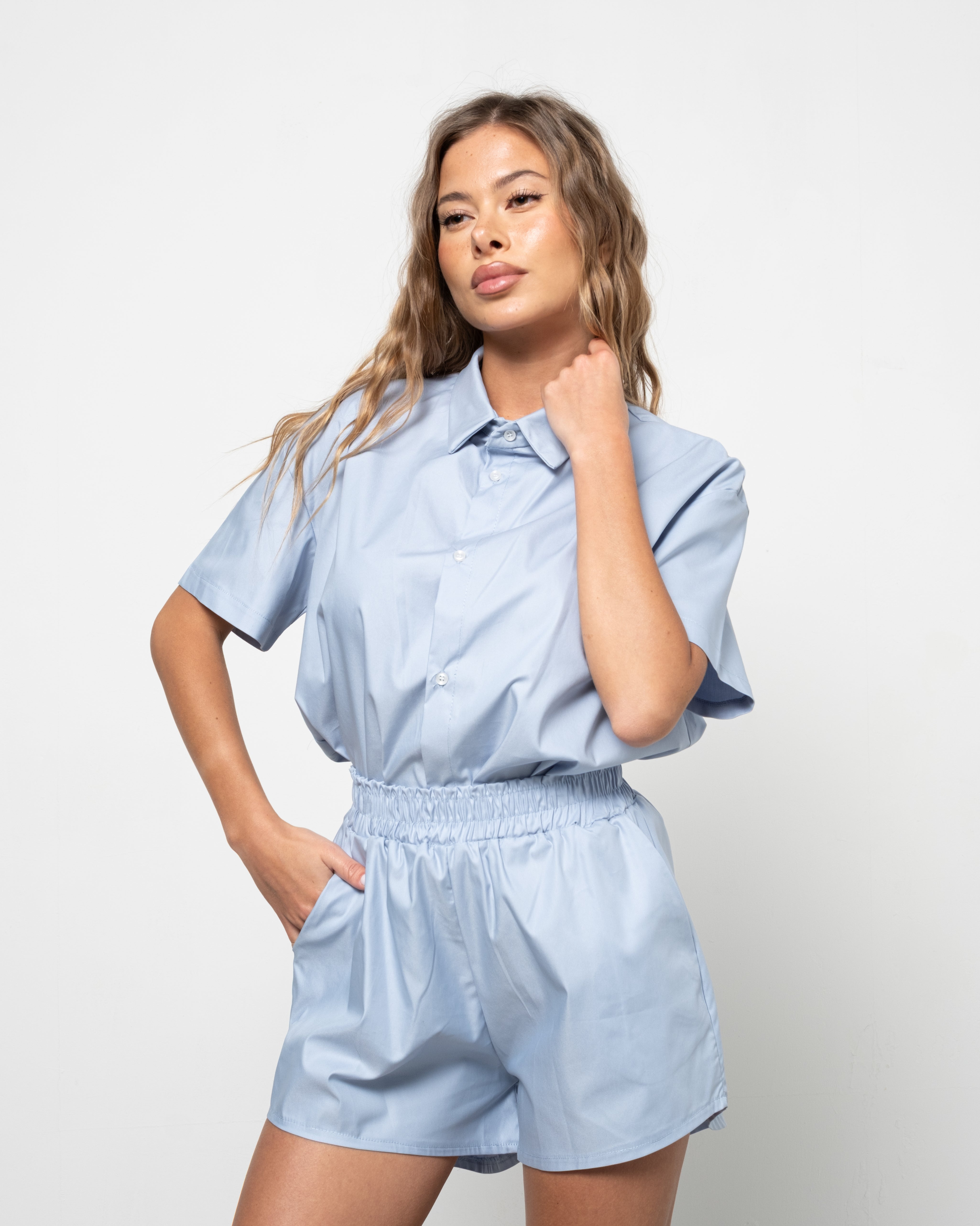 Completo Camicia & Shorts Celeste