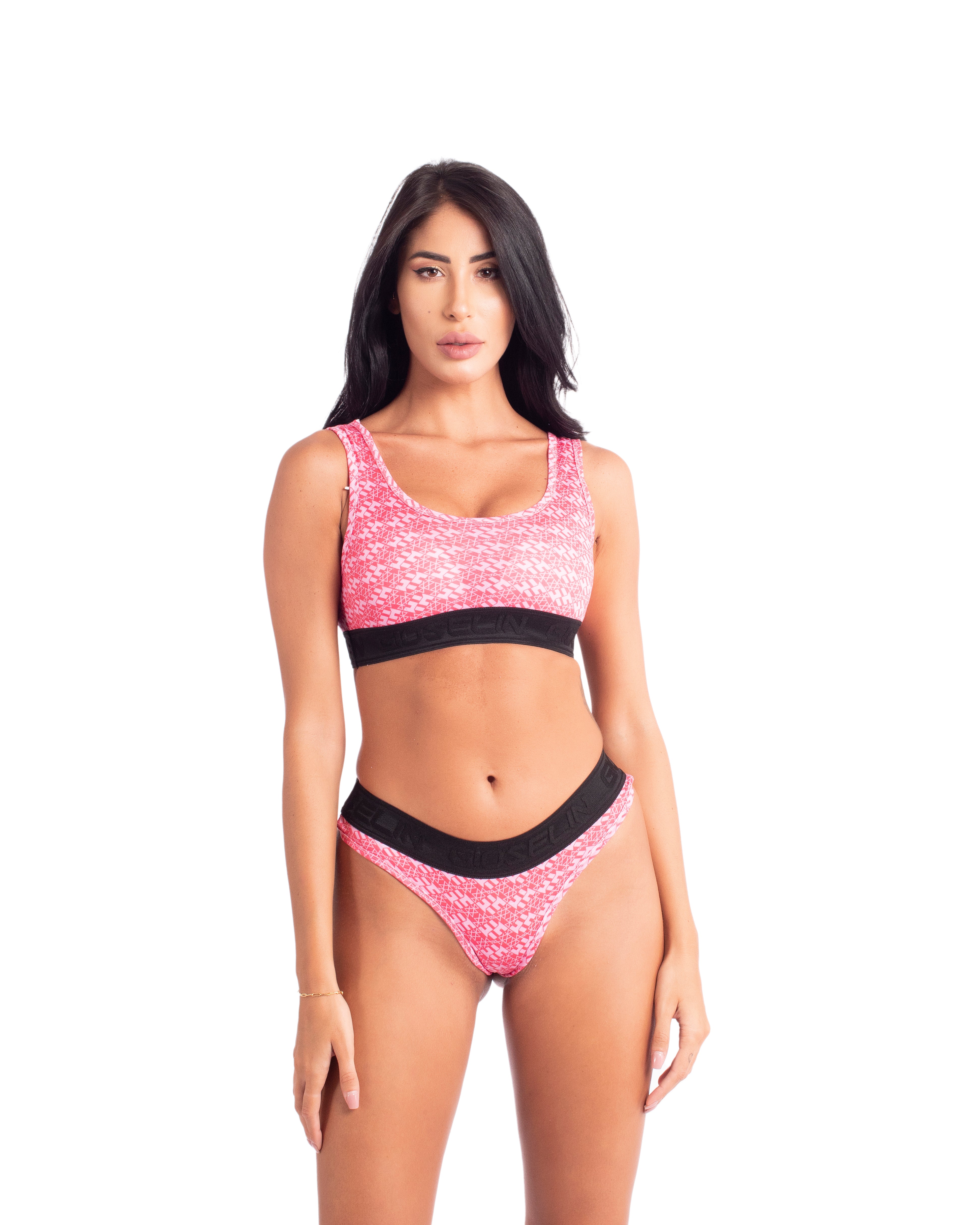 Black Brassiere and Briefs Set with Pink Logo